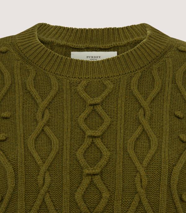 Purdey Women's Cotton Cashmere Aran Crew Neck Tank In Olive