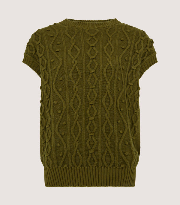 purdey Women's Cotton Cashmere Aran Crew Neck Tank in Olive