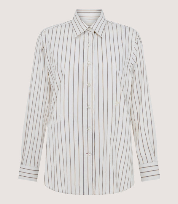 purdey Women's Cotton Silk Stripe Shirt in Pale Stone