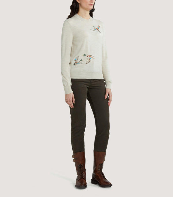 Purdey Women's Curzon Birds Round Neck Sweater In Ivory