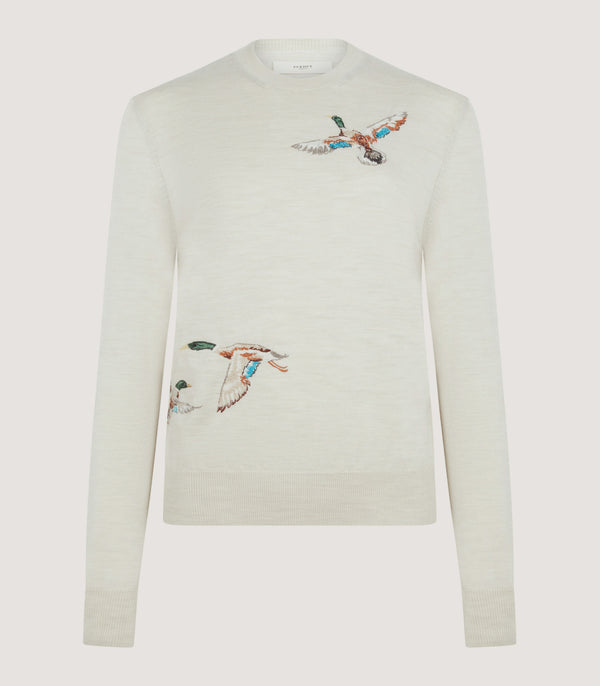 purdey Women's Curzon Birds Round Neck Sweater in Ivory