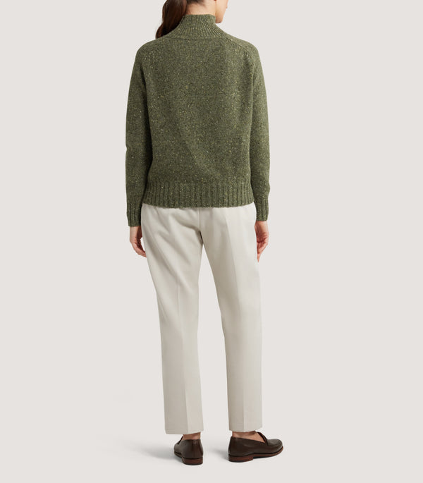 Purdey Women's Fifescar Cash Donegal High Neck Sweater In Loden