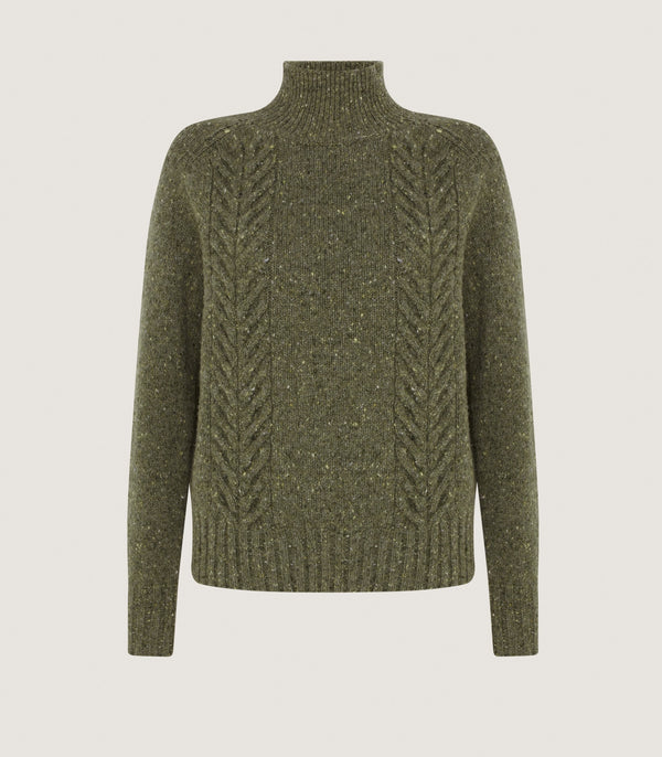 purdey Women's Fifescar Cash Donegal High Neck Sweater in Loden