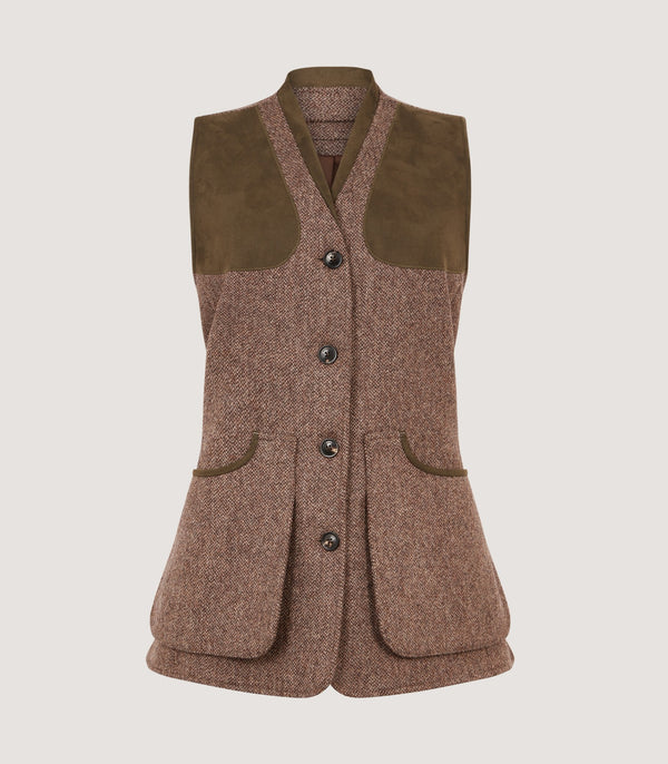 purdey Women's Lightweight Tweed Shooting Vest in Heather