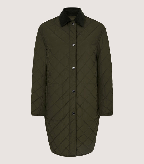 purdey Women's Long Quilted Purdey Jacket in Dark Olive