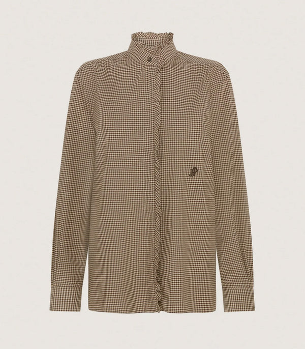 purdey Women's Micro Check Cotton Pie Crust Shirt in Walnut
