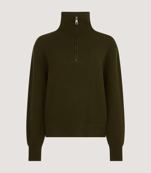purdey Women's Mill Funnel Neck Wool Sweater in Military