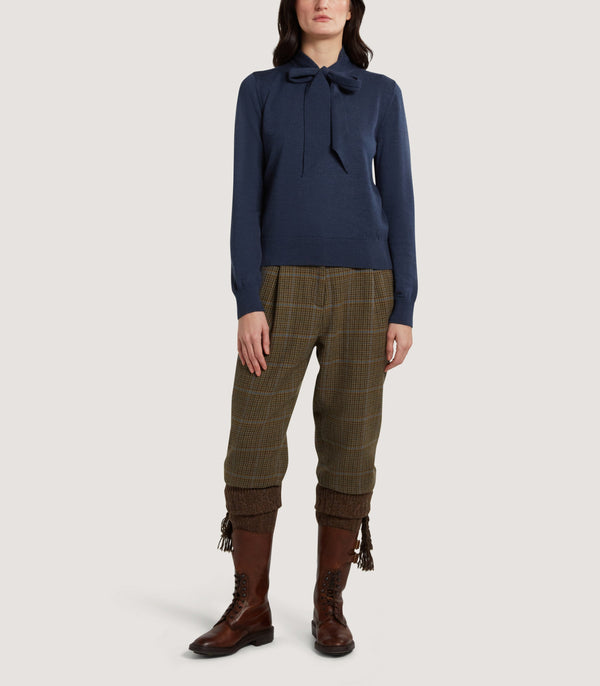 Purdey Women's Newland Tie Neck Sweater In Denim Blue