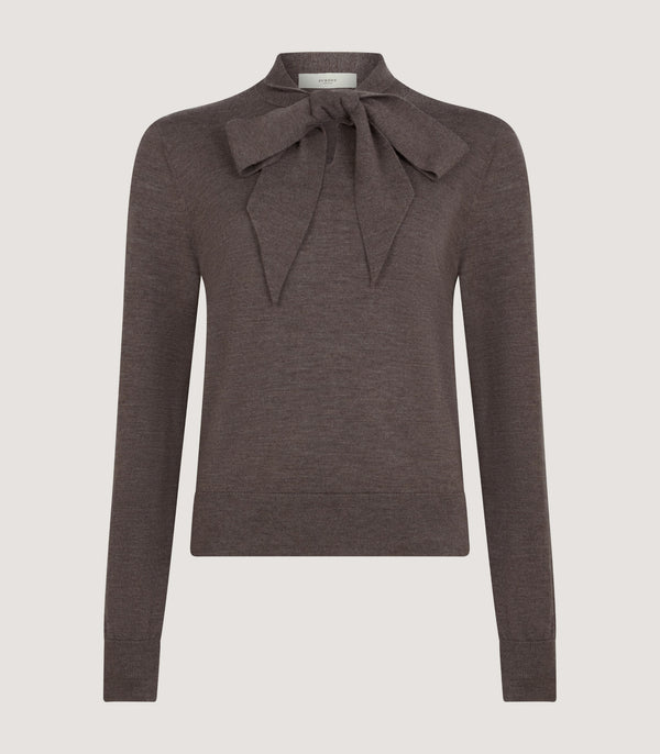 purdey Women's Newland Tie Neck Sweater in Taupe Brown
