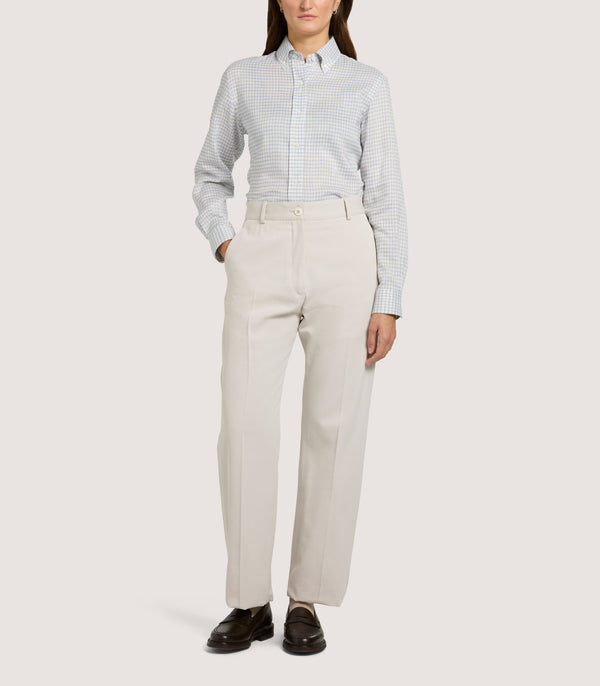 Purdey Women's Pale Indigo Linen Shepherd Check Button Down Shirt