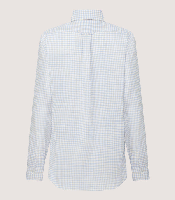 Purdey Women's Pale Indigo Linen Shepherd Check Button Down Shirt