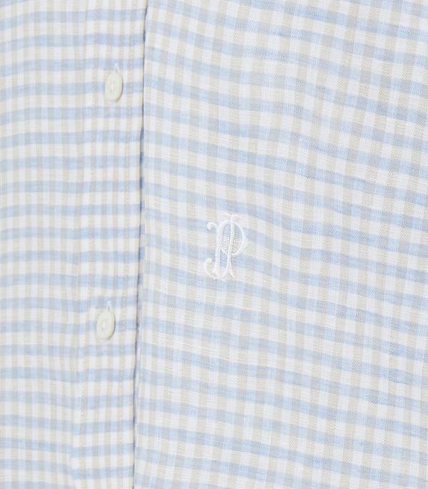 Purdey Women's Pale Indigo Linen Shepherd Check Button Down Shirt