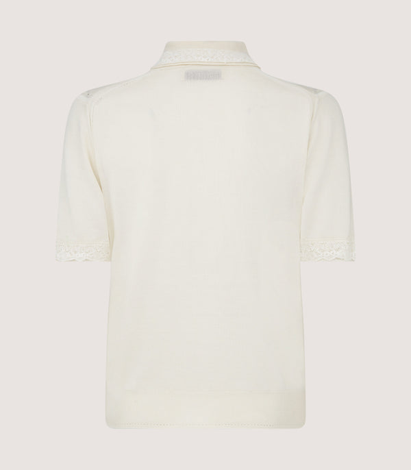 Purdey Women's Silk Jersey Polo Shirt With Lace Trim In Ivory