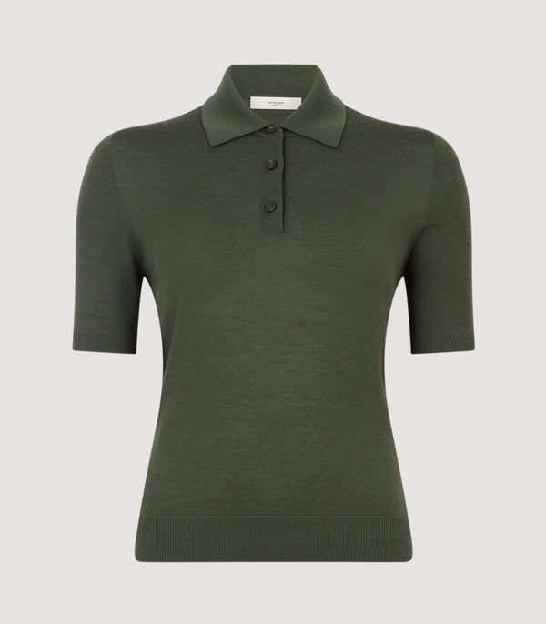 purdey Women's Talla Knitted Short Sleeve Polo Shirt in Loden