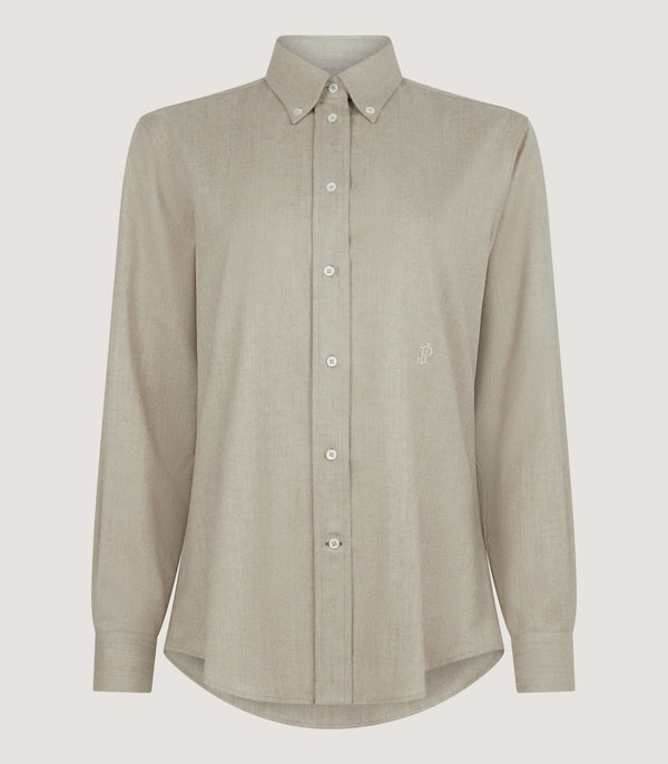 purdey Women's Wool Cashmere Button Down Shirt in Stone