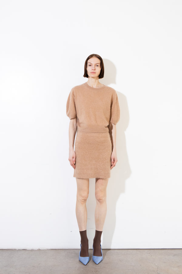 Pure Cashmere Nyc Brushed Cashmere Mini Skirt_Camel