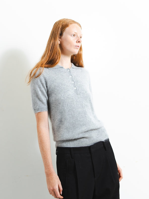 pure cashmere nyc Brushed Polo Shortsleeve_Grey Pearl