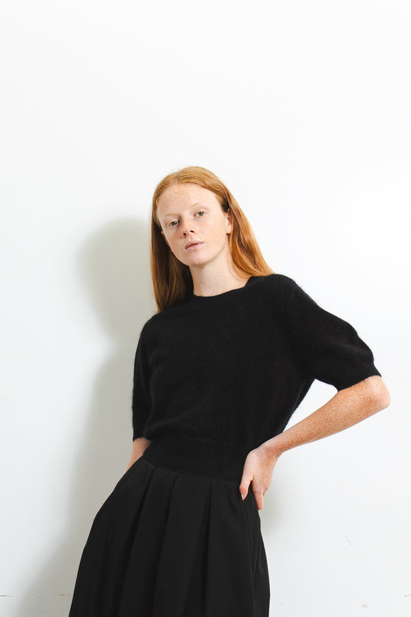 Pure Cashmere Nyc Brushed Puff Shortsleeve Top_Black