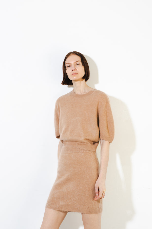 Pure Cashmere Nyc Brushed Puff Shortsleeve Top_Camel