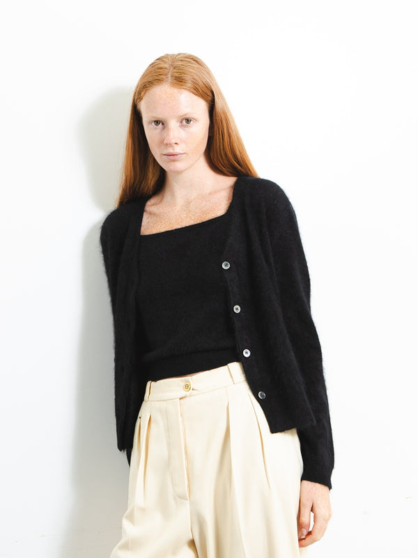 pure cashmere nyc Brushed Sleeveless Top and Cardigan Set_Black
