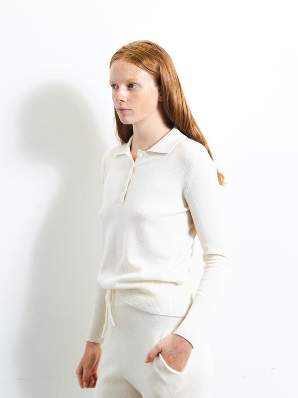 pure cashmere nyc Classic Polo Sweater_Vintage White
