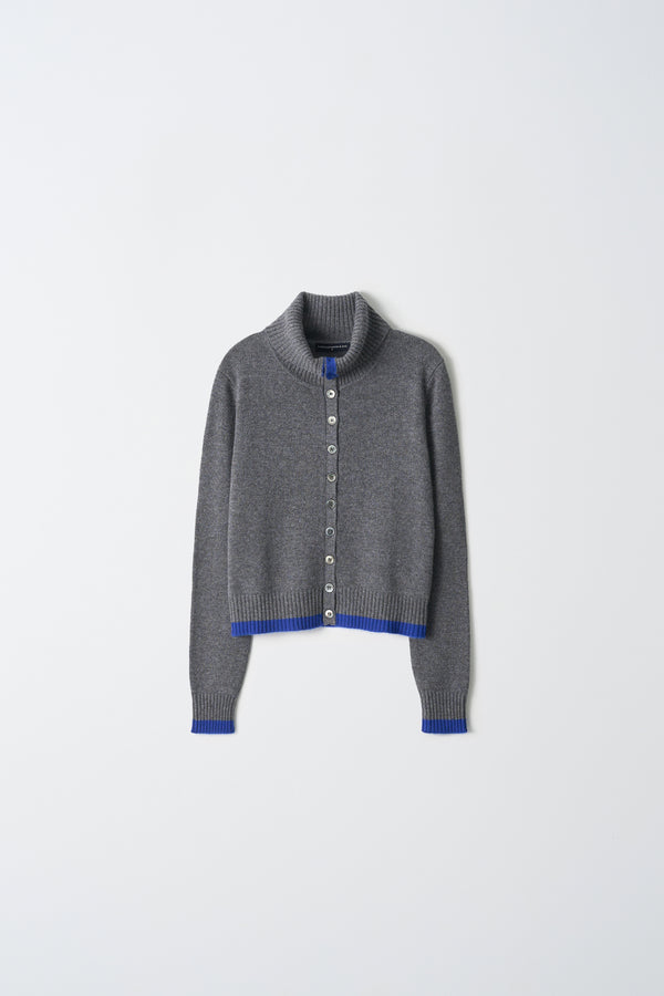 Pure Cashmere Nyc High Neck Cardigan With Color Point_Graphite & Blue