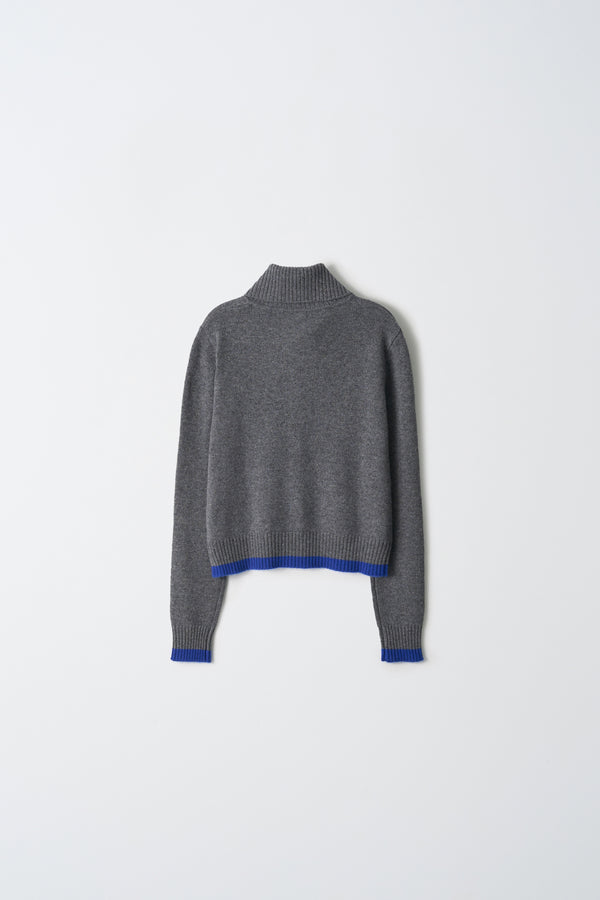 Pure Cashmere Nyc High Neck Cardigan With Color Point_Graphite & Blue