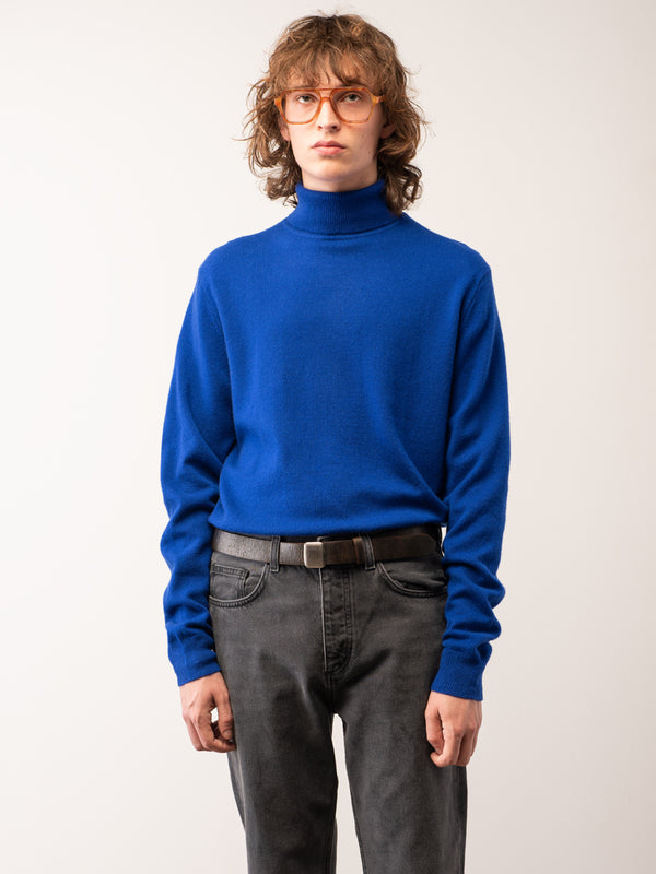 pure cashmere nyc Men Turtleneck Sweater_Royal Blue