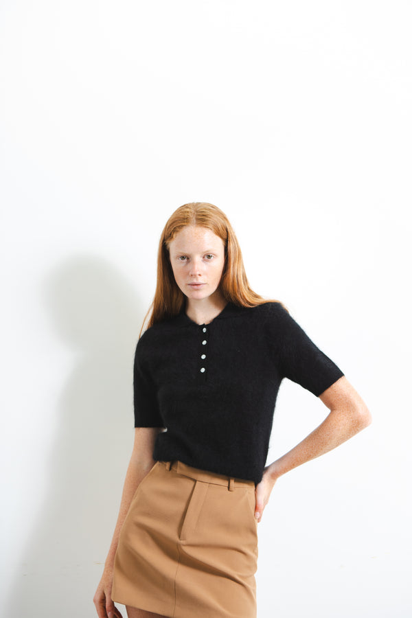 Pure Cashmere Nyc Brushed Polo Shortsleeve_Black
