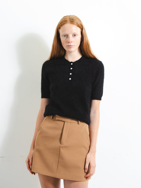 pure cashmere nyc Brushed Polo Shortsleeve_Black