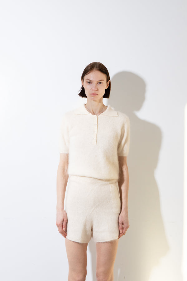 Pure Cashmere Nyc Brushed Polo Shortsleeve_Ivory