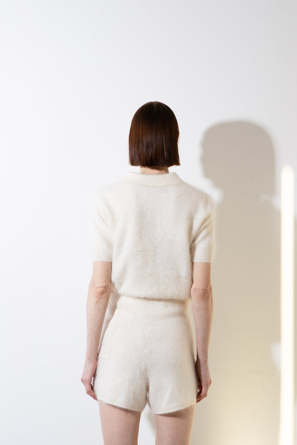 Pure Cashmere Nyc Brushed Polo Shortsleeve_Ivory