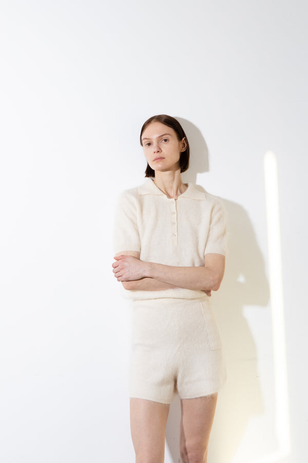 Pure Cashmere Nyc Brushed Polo Shortsleeve_Ivory