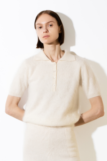 pure cashmere nyc Brushed Polo Shortsleeve_Ivory