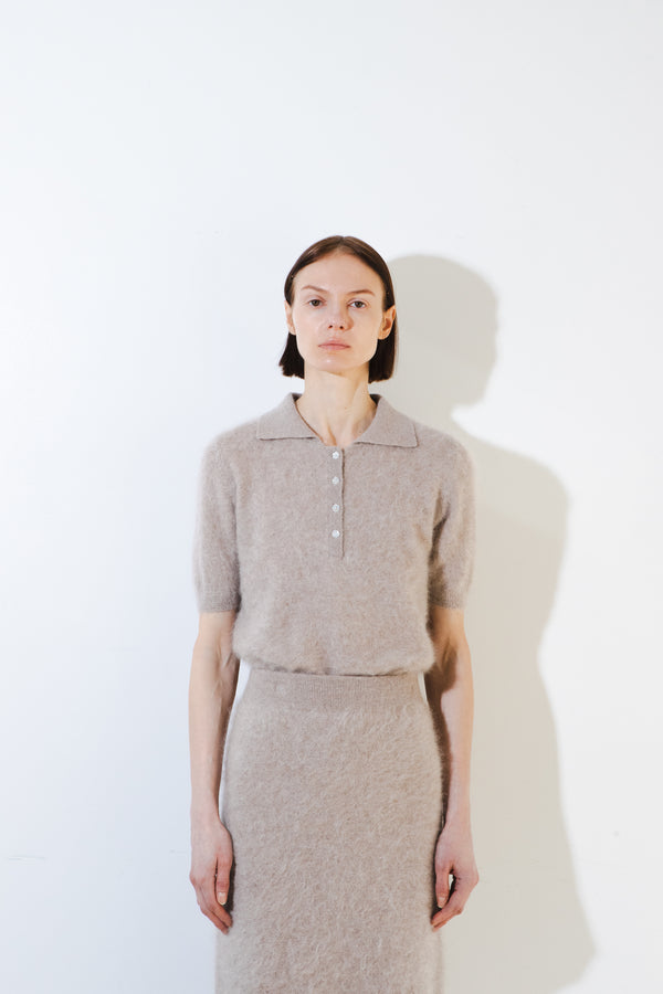 Pure Cashmere Nyc Brushed Polo Shortsleeve_Taupe