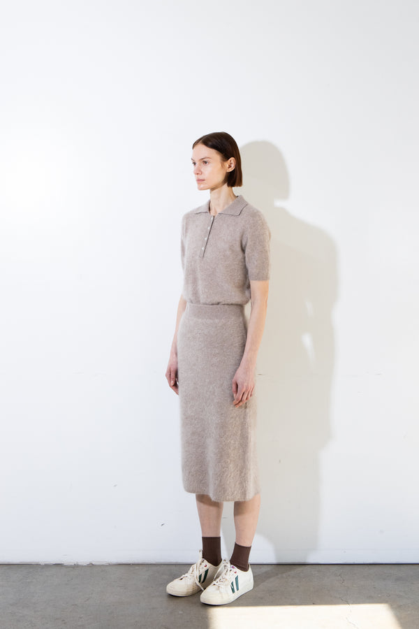 Pure Cashmere Nyc Brushed Polo Shortsleeve_Taupe