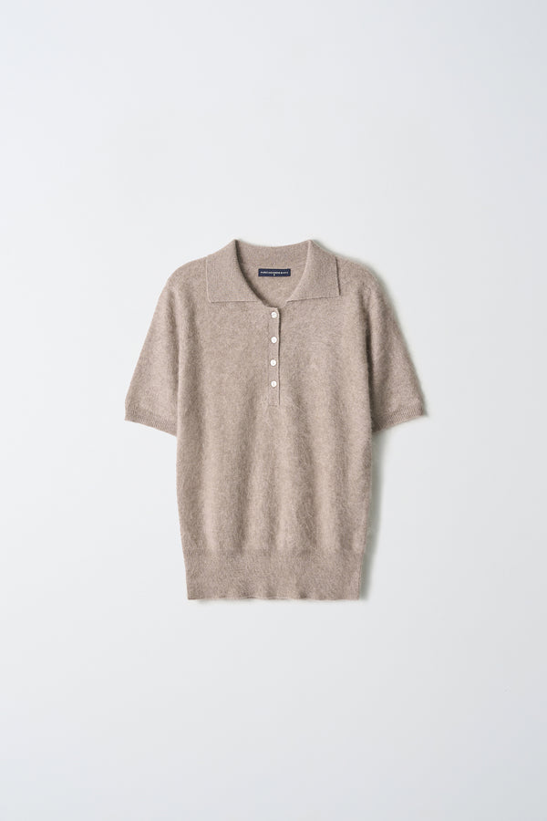 Pure Cashmere Nyc Brushed Polo Shortsleeve_Taupe