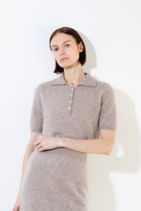 pure cashmere nyc Brushed Polo Shortsleeve_Taupe