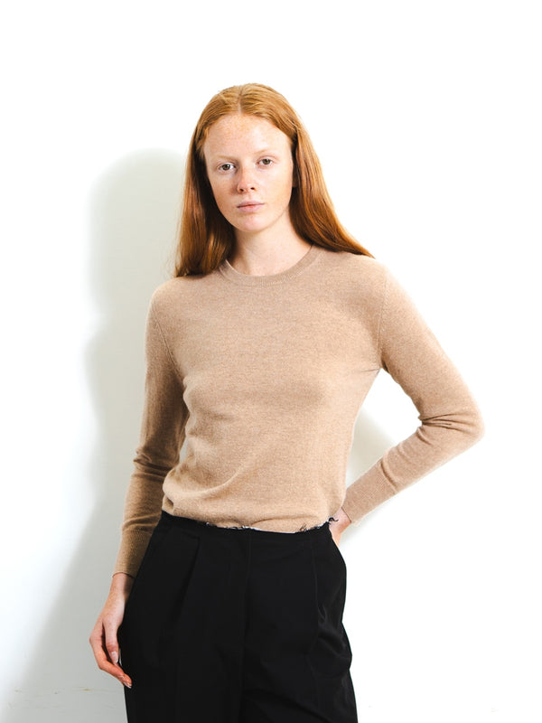 pure cashmere nyc Classic Crew Neck Sweater_Camel