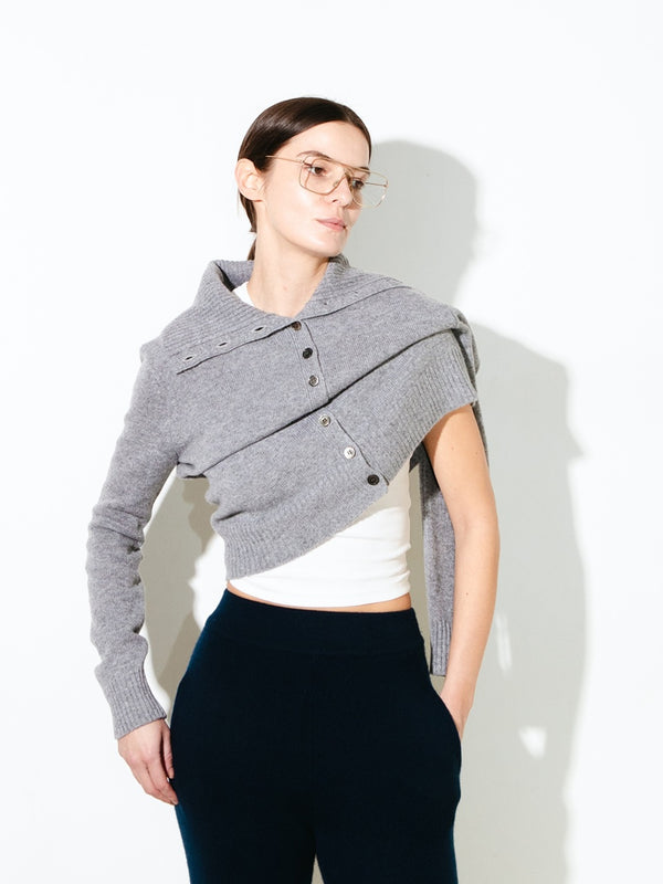 pure cashmere nyc High Neck Cardigan_Graphite