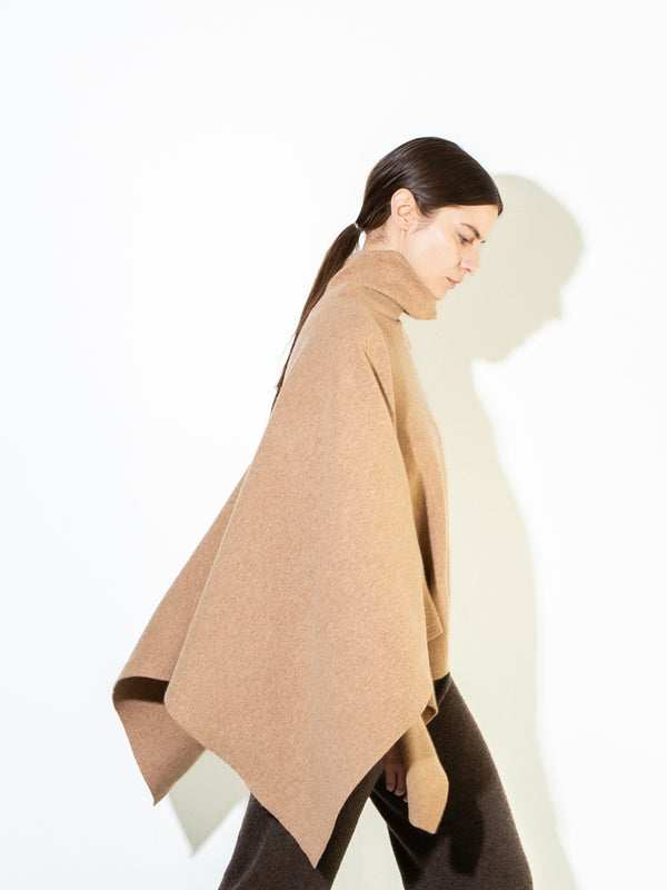 pure cashmere nyc High Neck Poncho_Camel