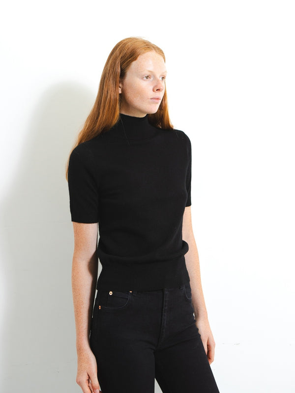 pure cashmere nyc High Neck Shortsleeve_Black