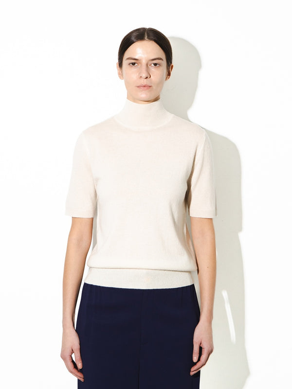pure cashmere nyc High Neck Shortsleeve_Ivory