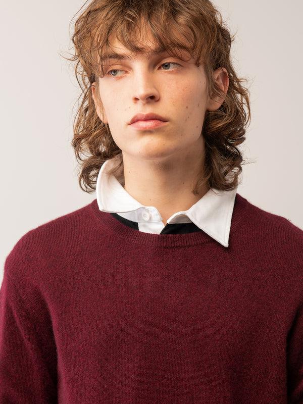 pure cashmere nyc Men Crew Neck Sweater_Burgundy