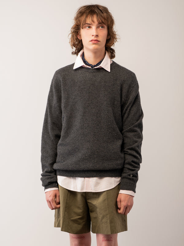 pure cashmere nyc Men Crew Neck Sweater_Graphite
