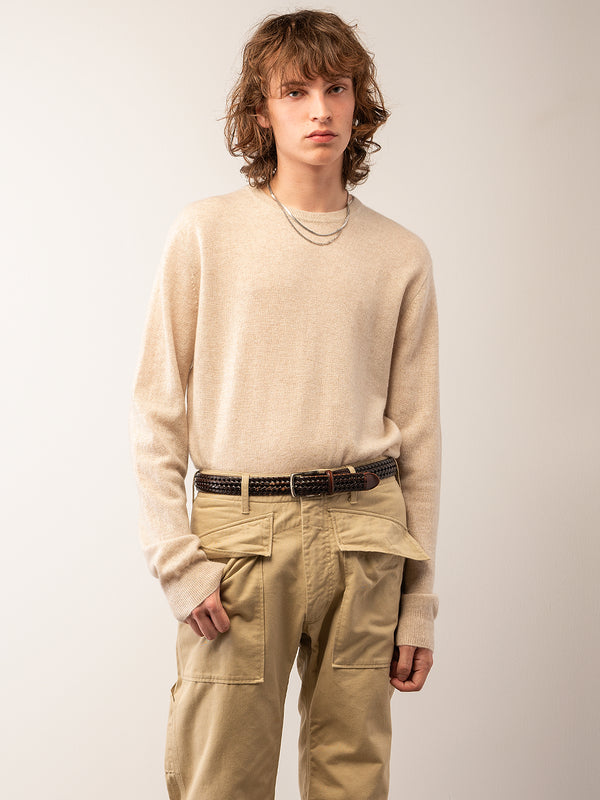 pure cashmere nyc Men Crew Neck Sweater_Oatmeal
