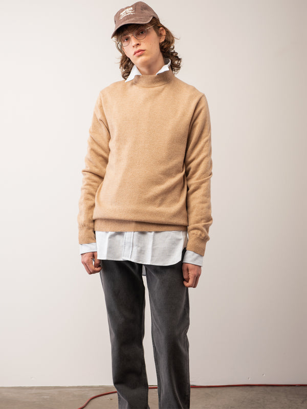 pure cashmere nyc Men Mockneck Sweater_Camel