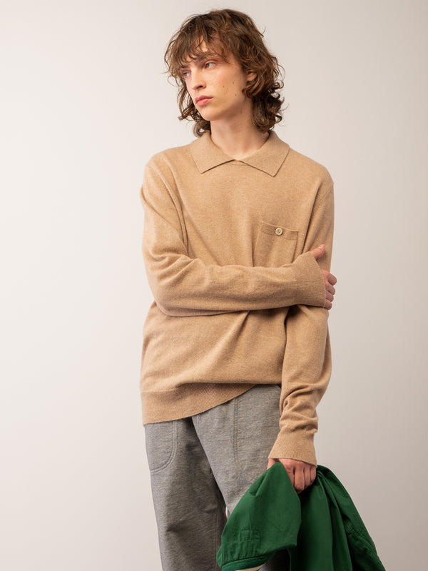 Pure Cashmere Nyc Men Polo Sweater_Camel