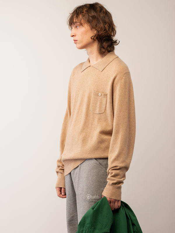 Pure Cashmere Nyc Men Polo Sweater_Camel