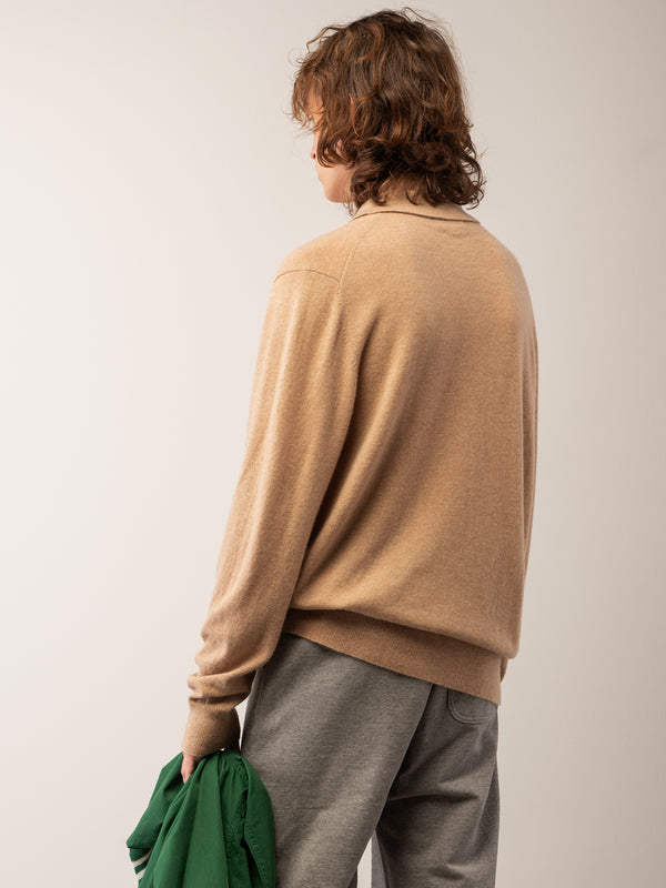 Pure Cashmere Nyc Men Polo Sweater_Camel